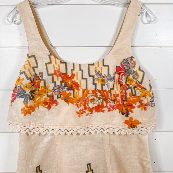 Free People Big Bang Metallic Tea Combo Floral Gold Dress, EUC, Size 4 MSRP $128 - Picture 6 of 13